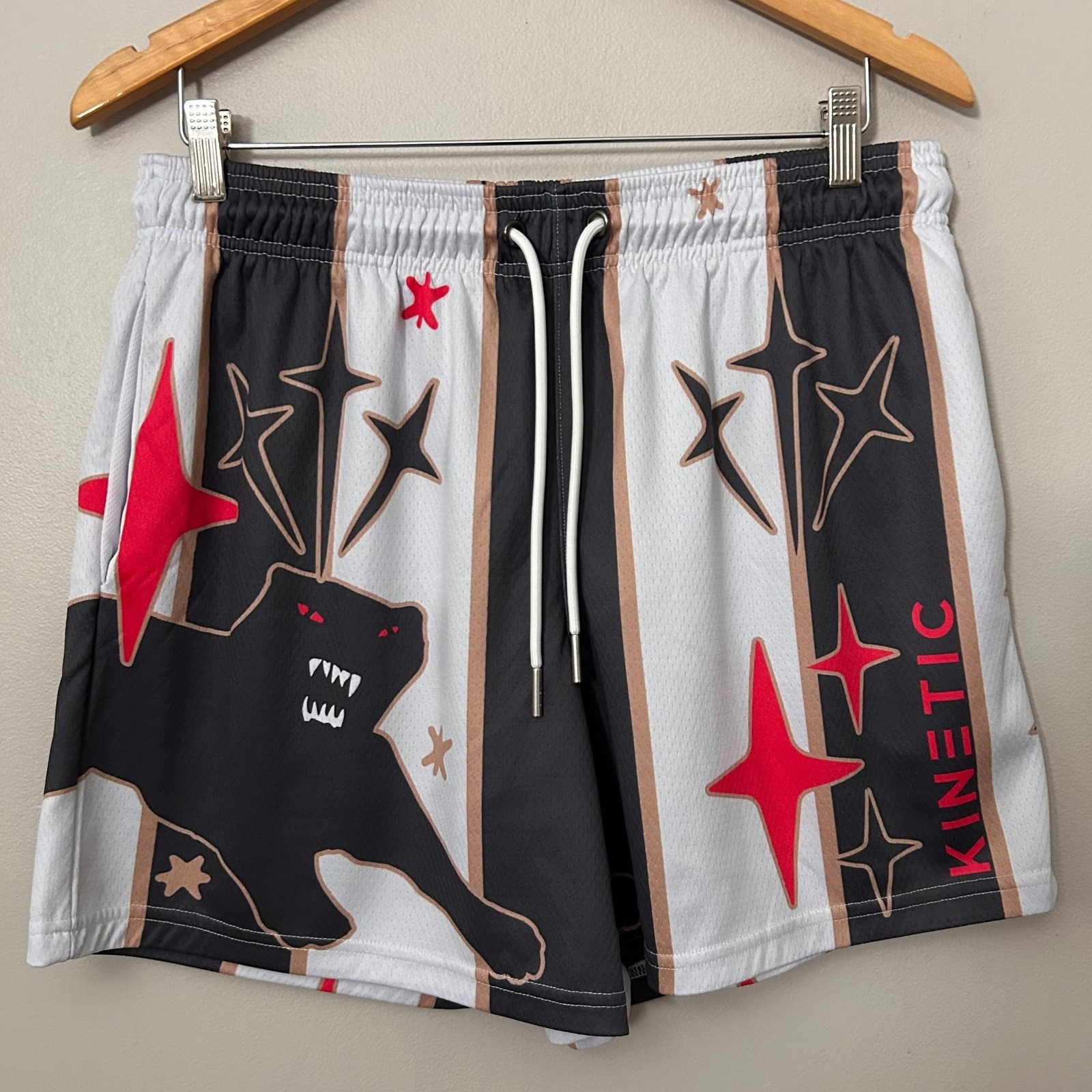 Kinetic Shorts Mens Xl Black White Red Panther Graphic Mesh Usa Made Streetwear